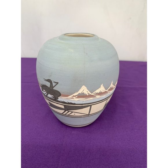 Native American Handmade Pottery Signed Todiic Wiind Southwestern 5" Vase Blue B - Picture 3 of 14